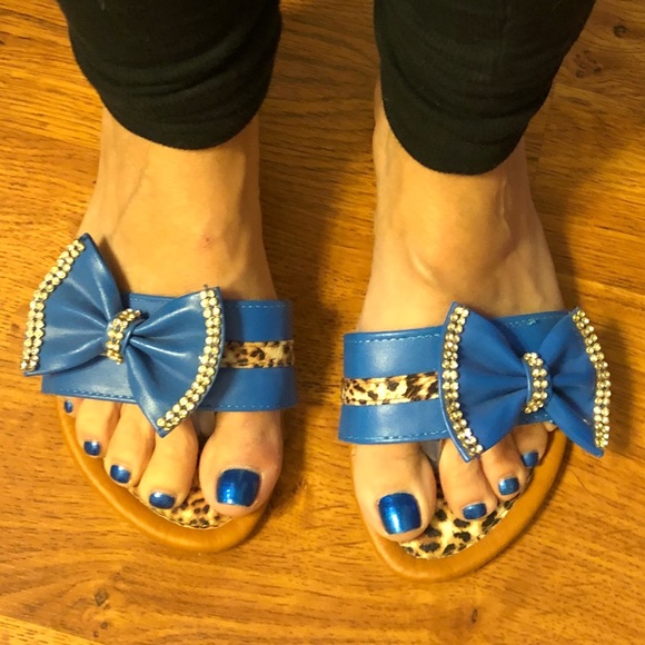 HP🎉 Blue flatform Leopard print flats mule Slides - Picture 2 of 3
