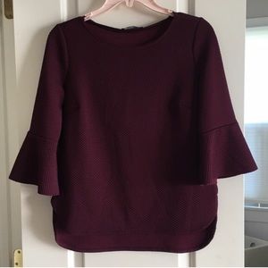 Burgundy Zara 3/4 Bell Sleeve Top