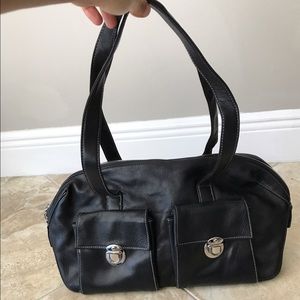 Perlina black leather satchel purse