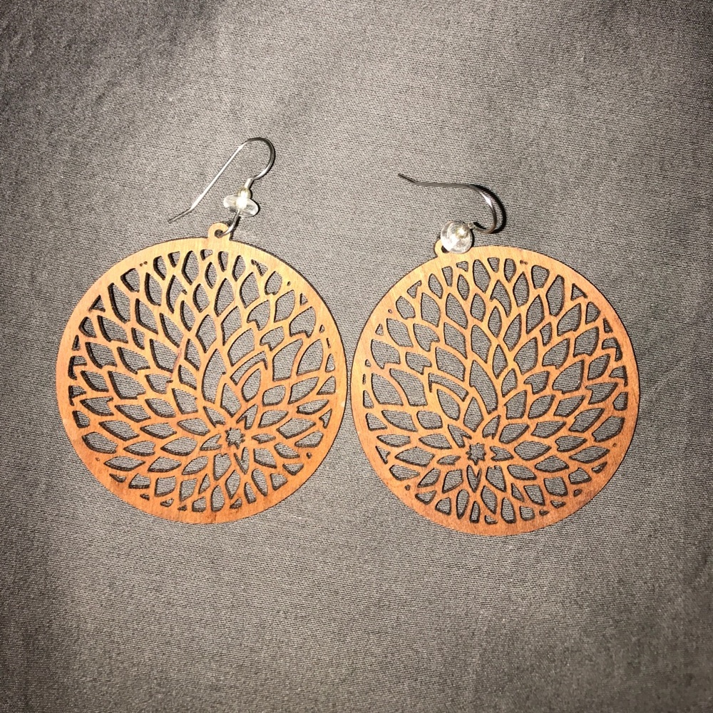 Hand made wooded flower earrings!