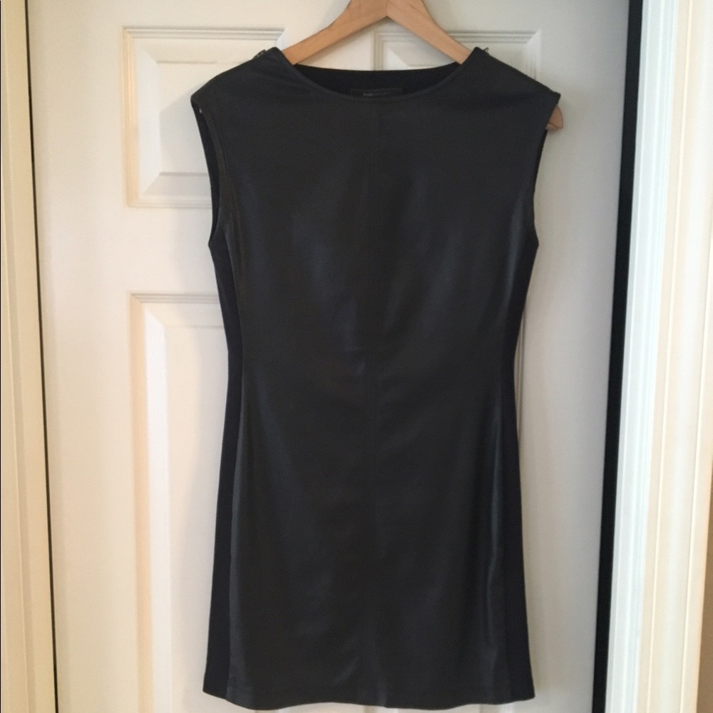 BCBG MaxAzria faux leather dress side panel detail