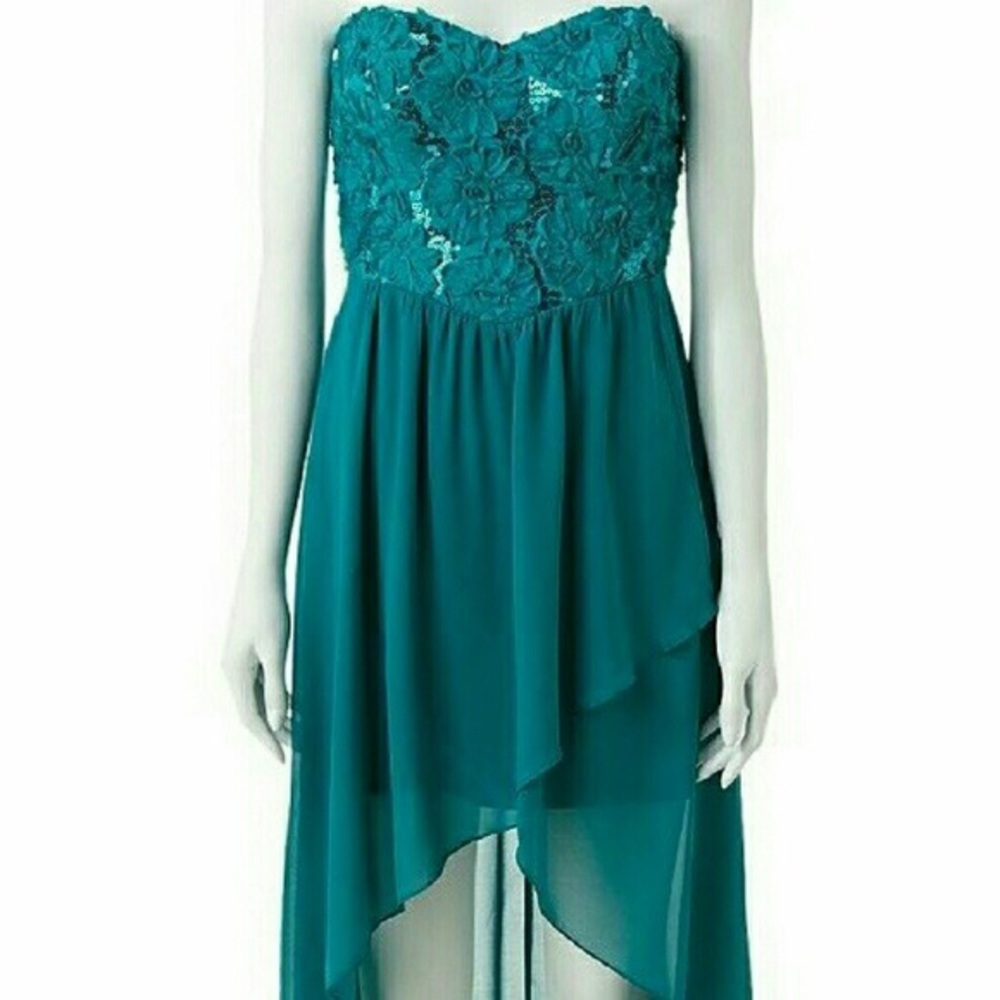 NEW 9 Strapless Green Speechless Hi Low Prom Dress - Picture 3 of 7