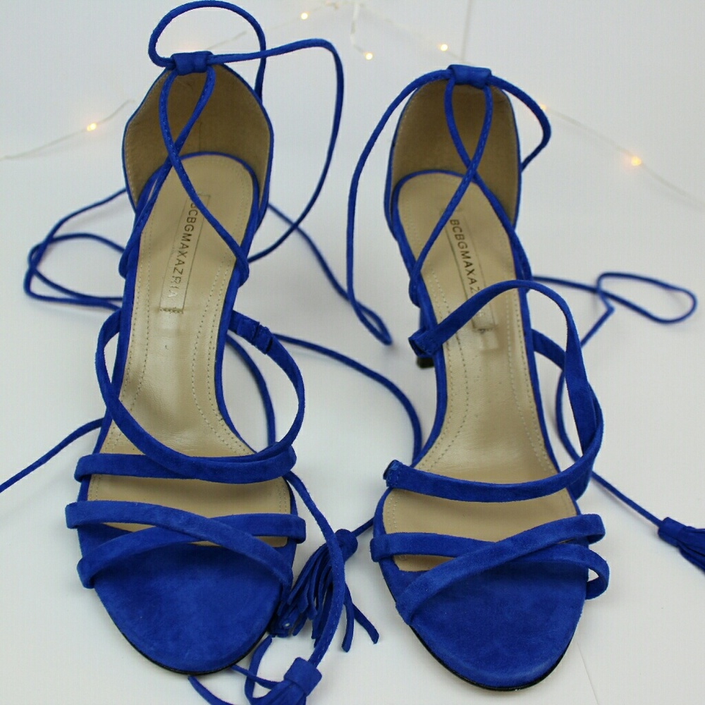 NWOT BCBGMaxAzria Blue Velvet Lace-Up Heels