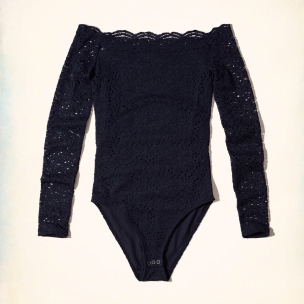 Navy Lace Off Shoulder Bodysuit