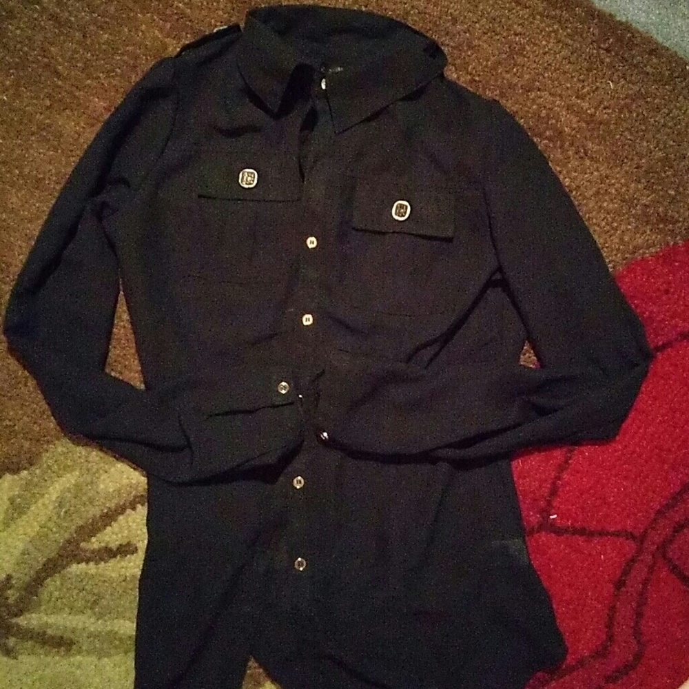 Sheer Black Buttondown Blouse