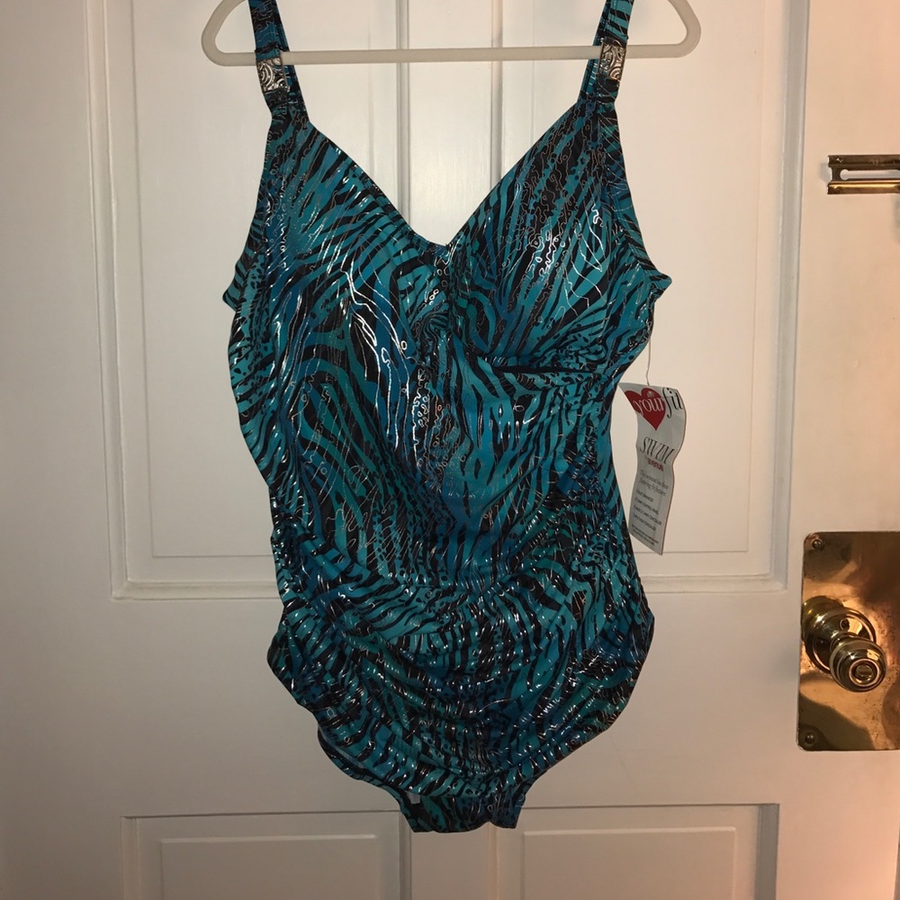 Shimmer blue ruched middle bathing suit