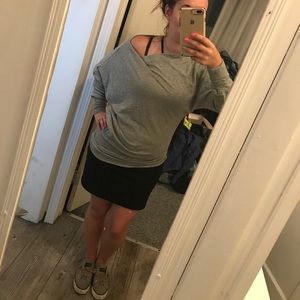 Heather grey off shoulder dolman knit top