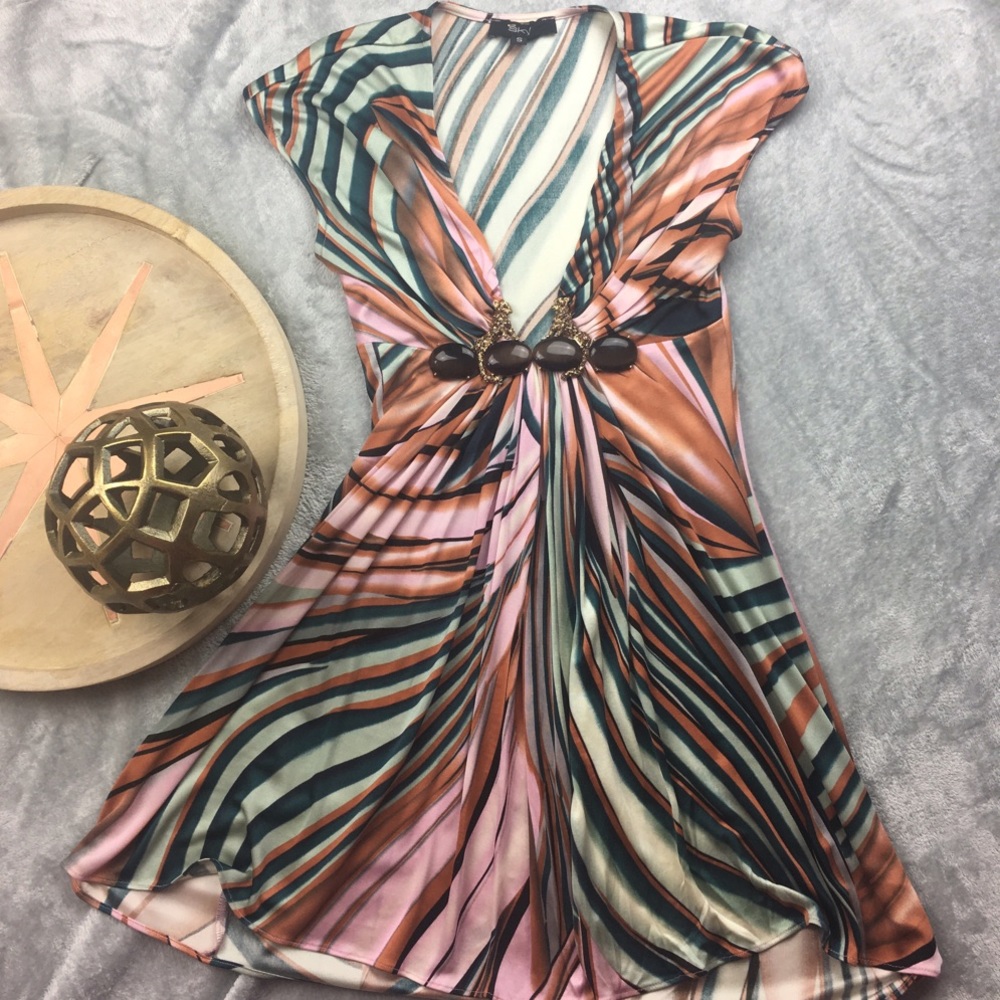 SKY Top Tunic Leopard Rhinestone Brown Stones NWOT