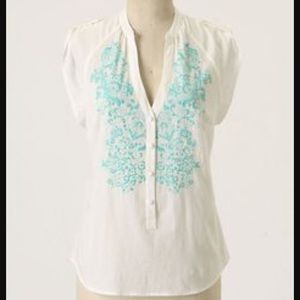 Anthropologie Floreat White Embroidery Top Size 2