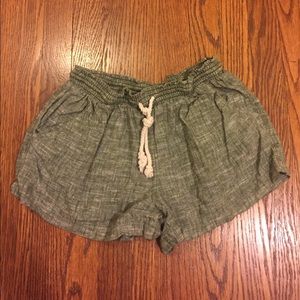 Army Green Cotton Linen Drawstring Shorts