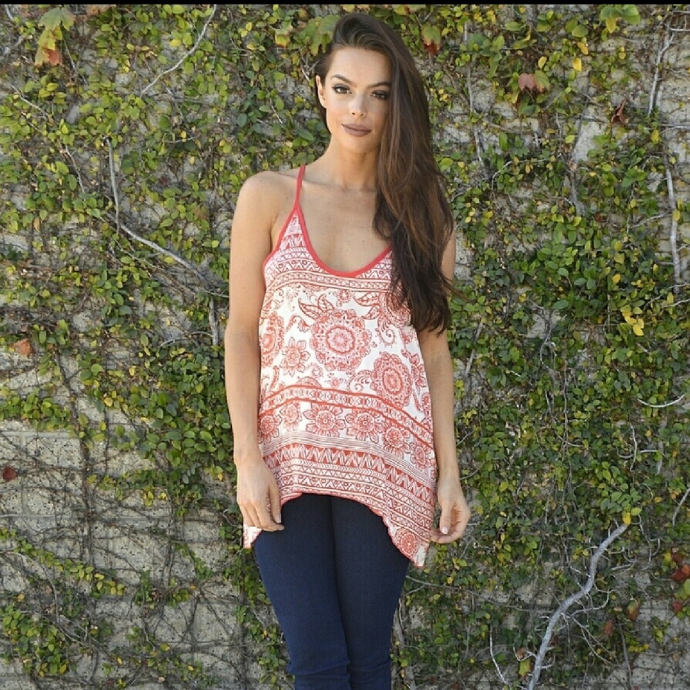 Spaghetti Strap Print Flowy Top