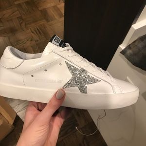 White golden goose sneakers with sparkles