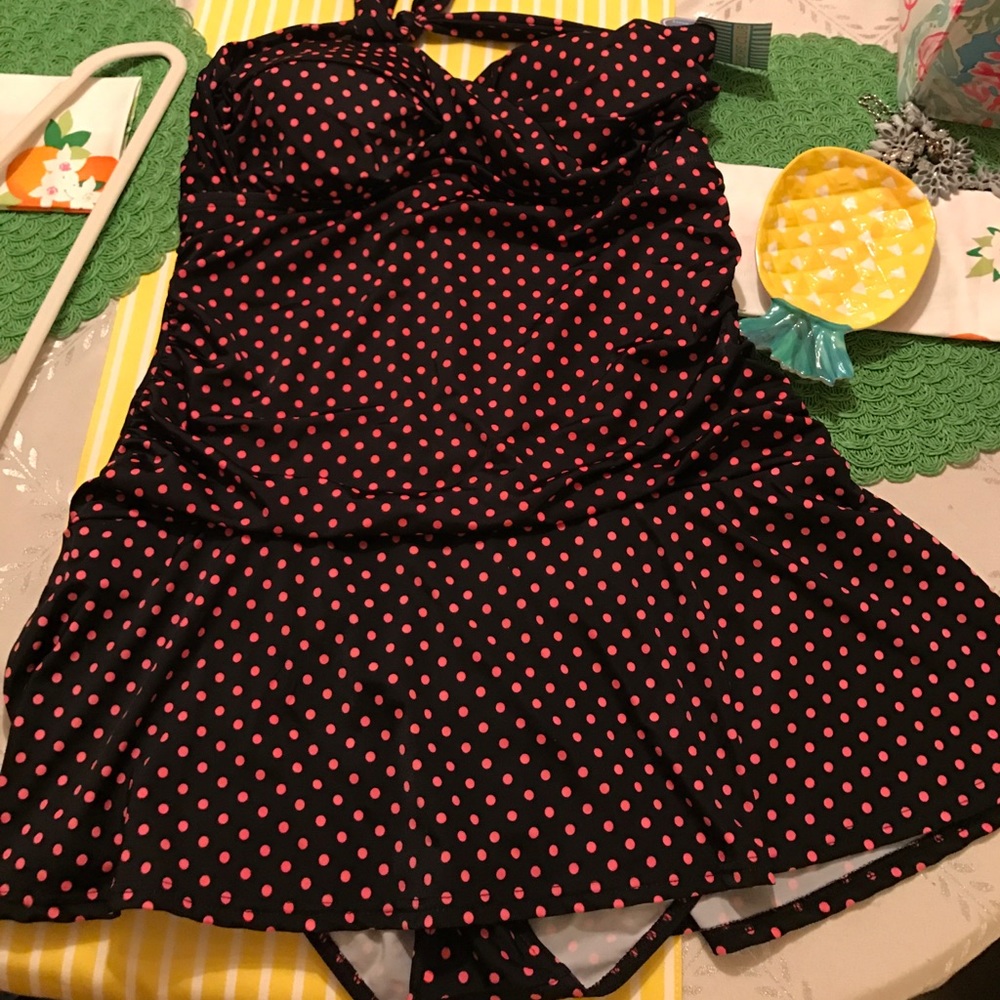 Pink polka dot skirted flirty one piece