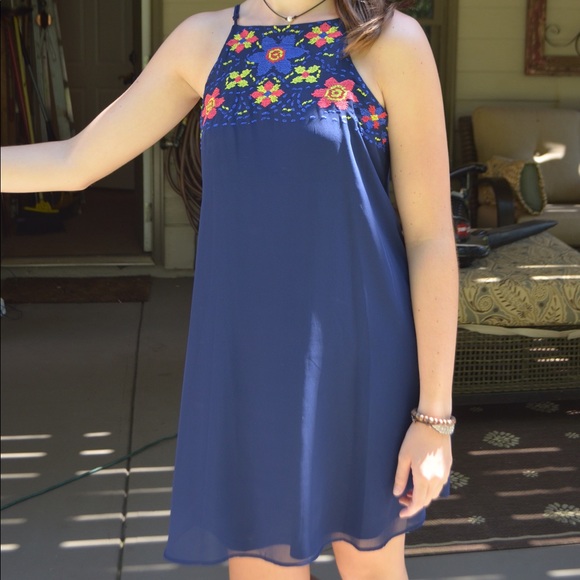 Dresses & Skirts - Navy blue embroidered dress