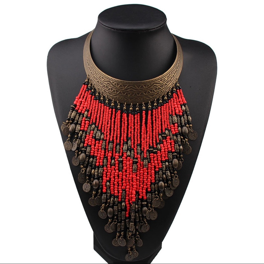 Necklace color red details on coins