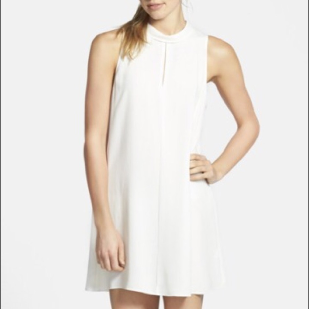 White mock neck shift dress