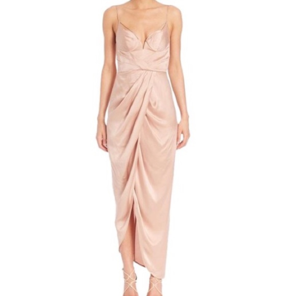 Beige Balconette Long Silk Gown Dress