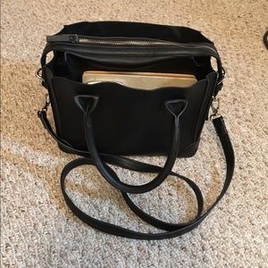 Black faux leather satchel bag