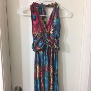 Peacock patterned maxi dress