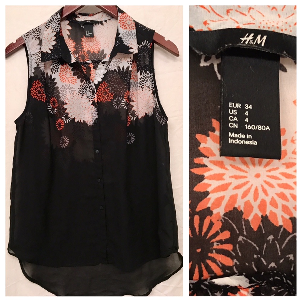 H&M See-Through Woman Top Sleeveless Sz 34