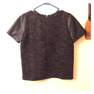 LOFT Black FauxLeather Sleeve Top