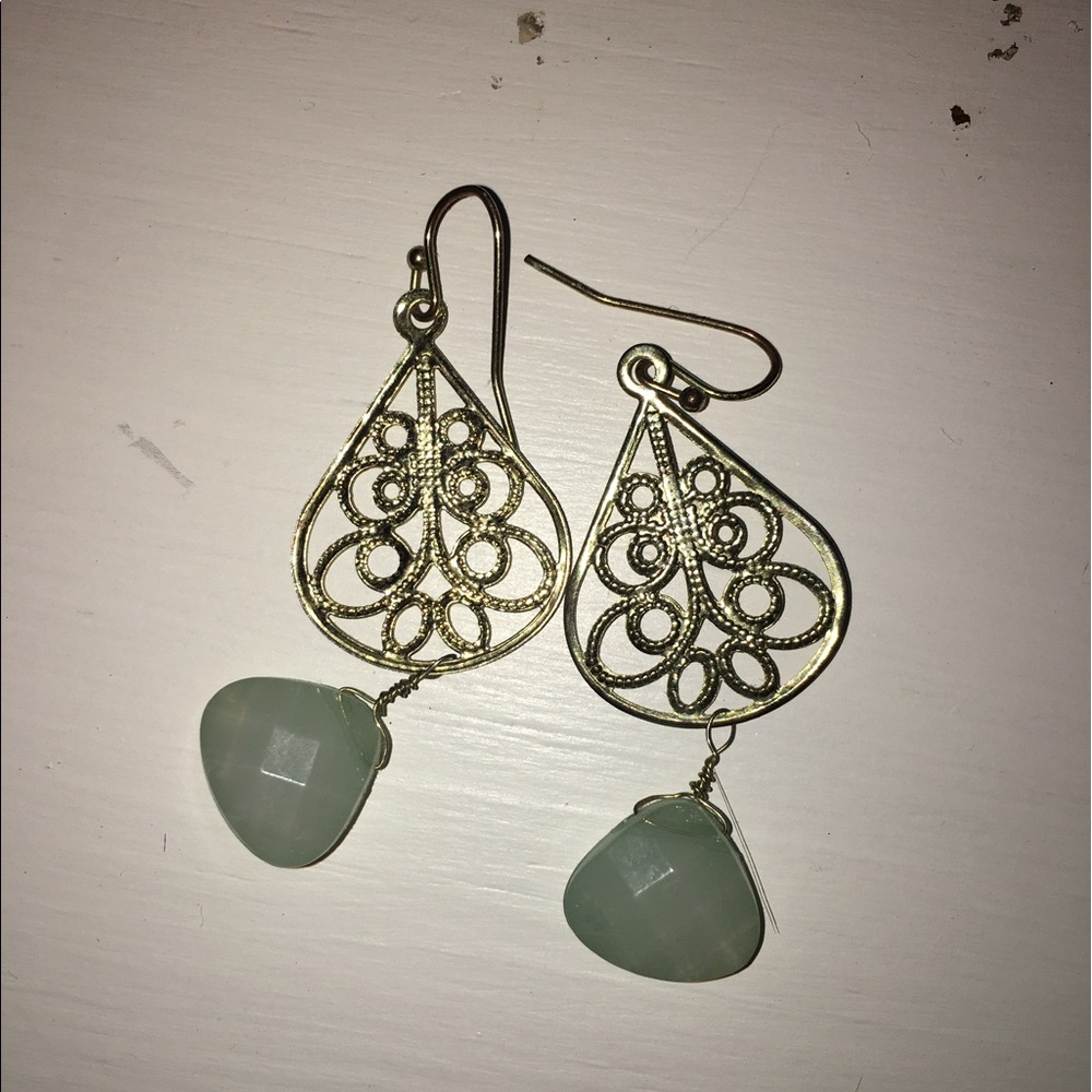 Silver earrings with turquoise gem