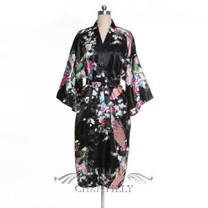 Black peacock kimono robe
