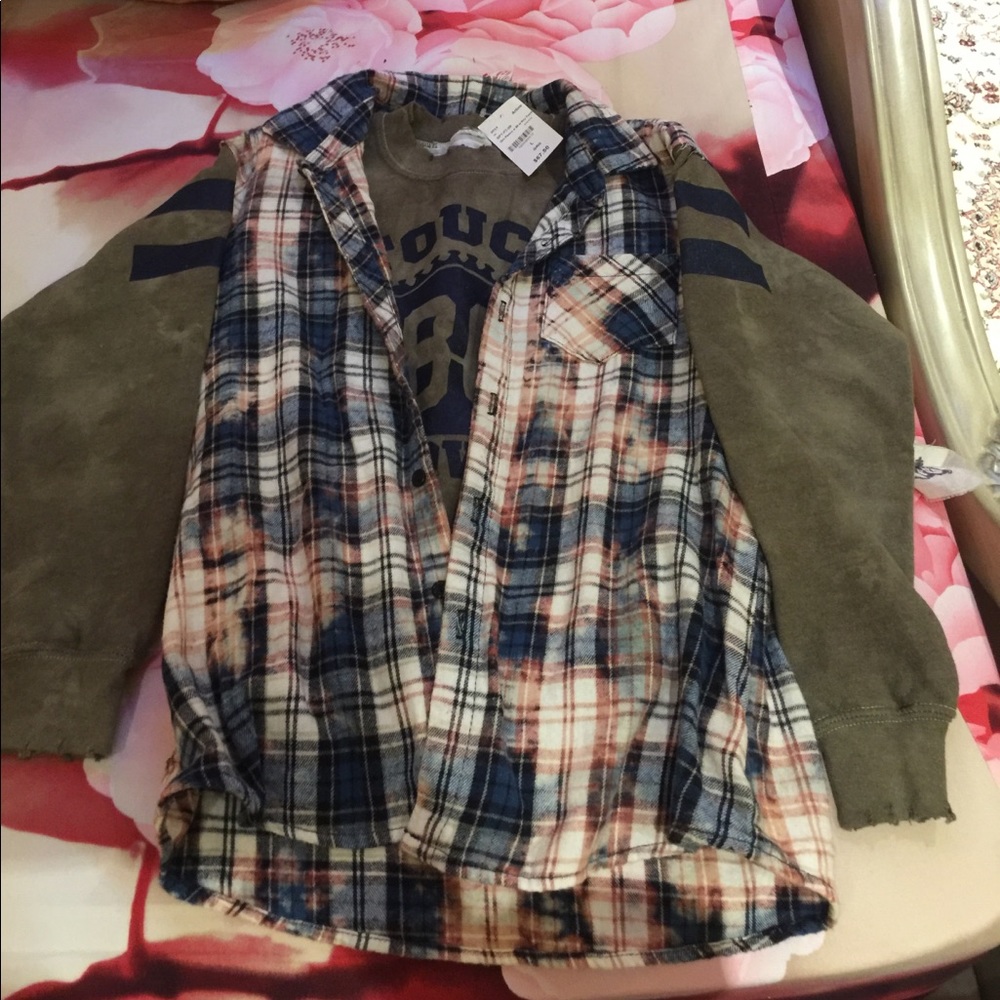 Very Unique Sweatshirt with attached flannel shirt