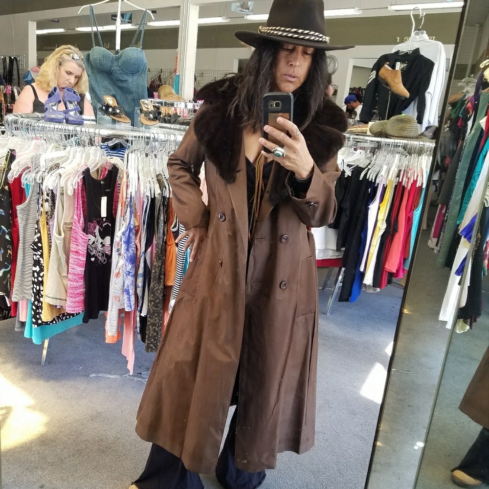 vintage trench coat with mink collar
