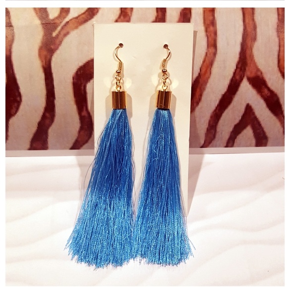 Jewelry - Blue + Gold Tassel Earrings