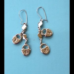 Vintage Mini Padlocks Silver Tone Pierced Earrings