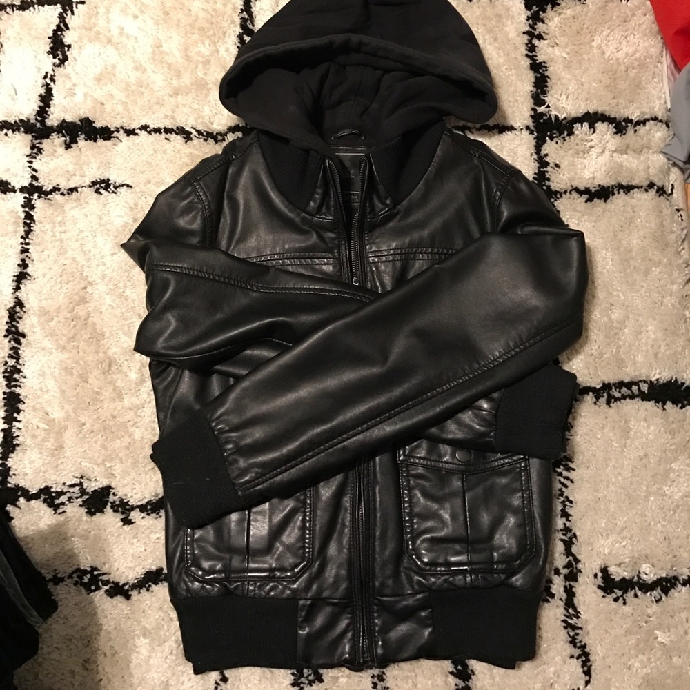 Obey Faux Hooded Leather Jacket