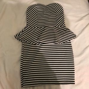 Striped sweetheart neckline peplum dress