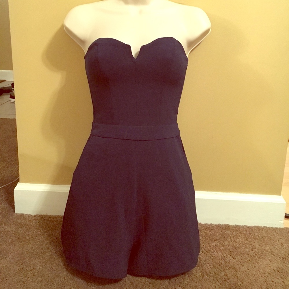 Navy Blue Strapless Romper