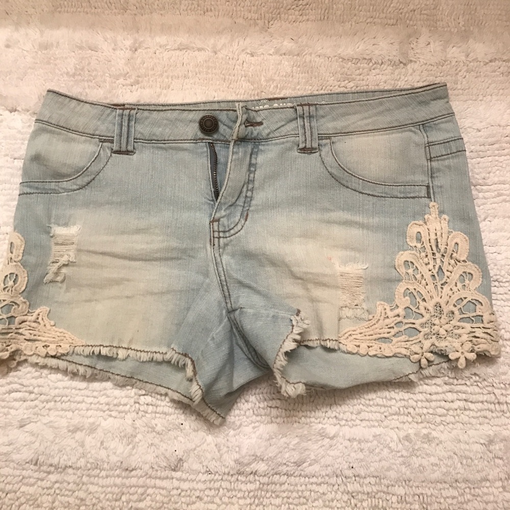 Denim and lace jean shorts