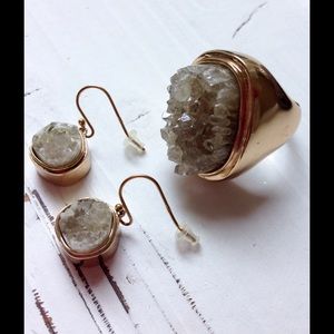 Quartz ring and earring set