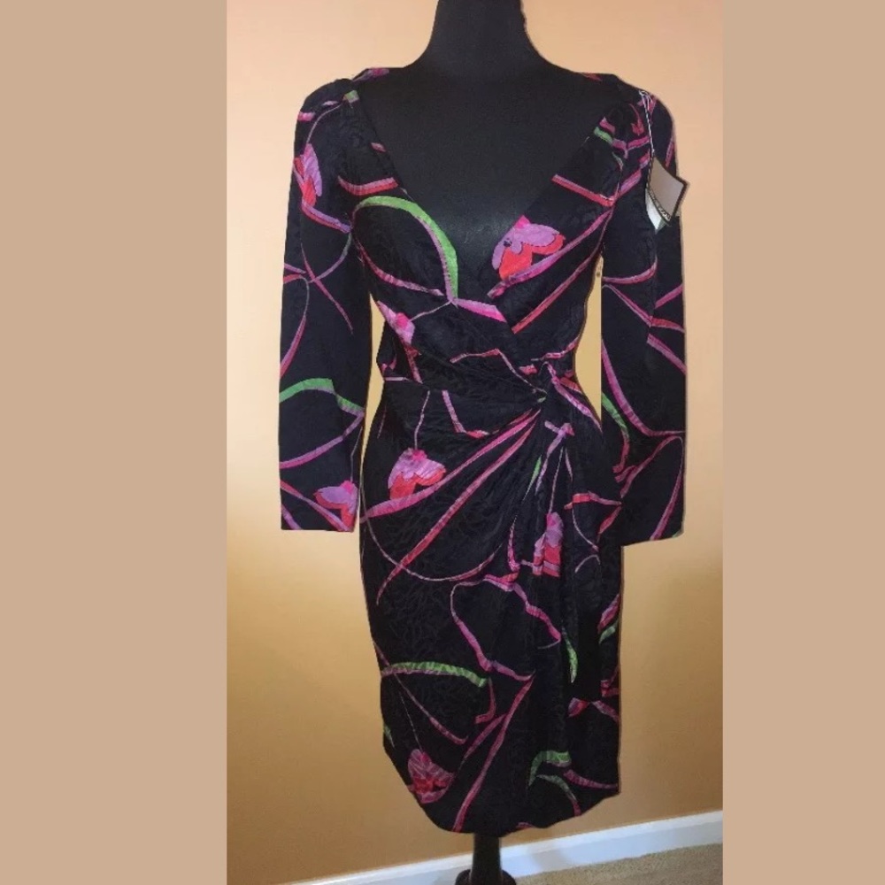 Della Roufogali Black Silk Floral Vintage Wrap