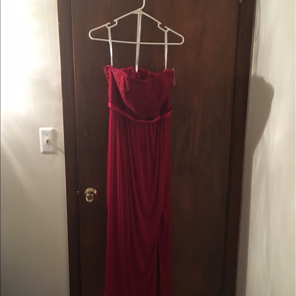 Red Lace David's Bridal bridesmaid dress