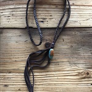 Ranch leather Tassel Necklace with Peruvian opal