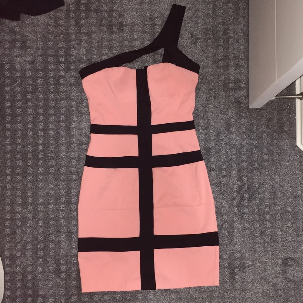 Coral and Black one shoulder dress