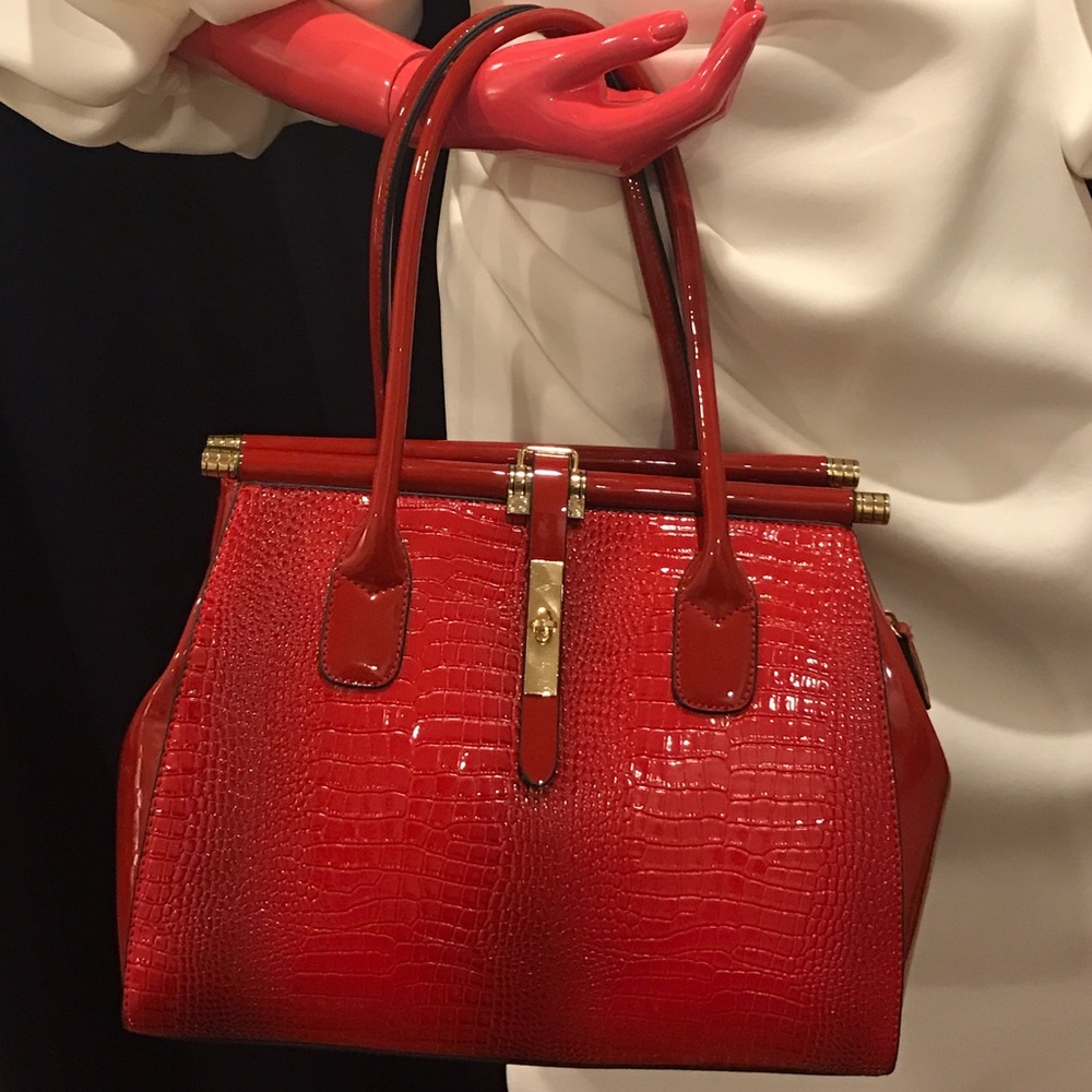 Beautiful red faux croc handbag