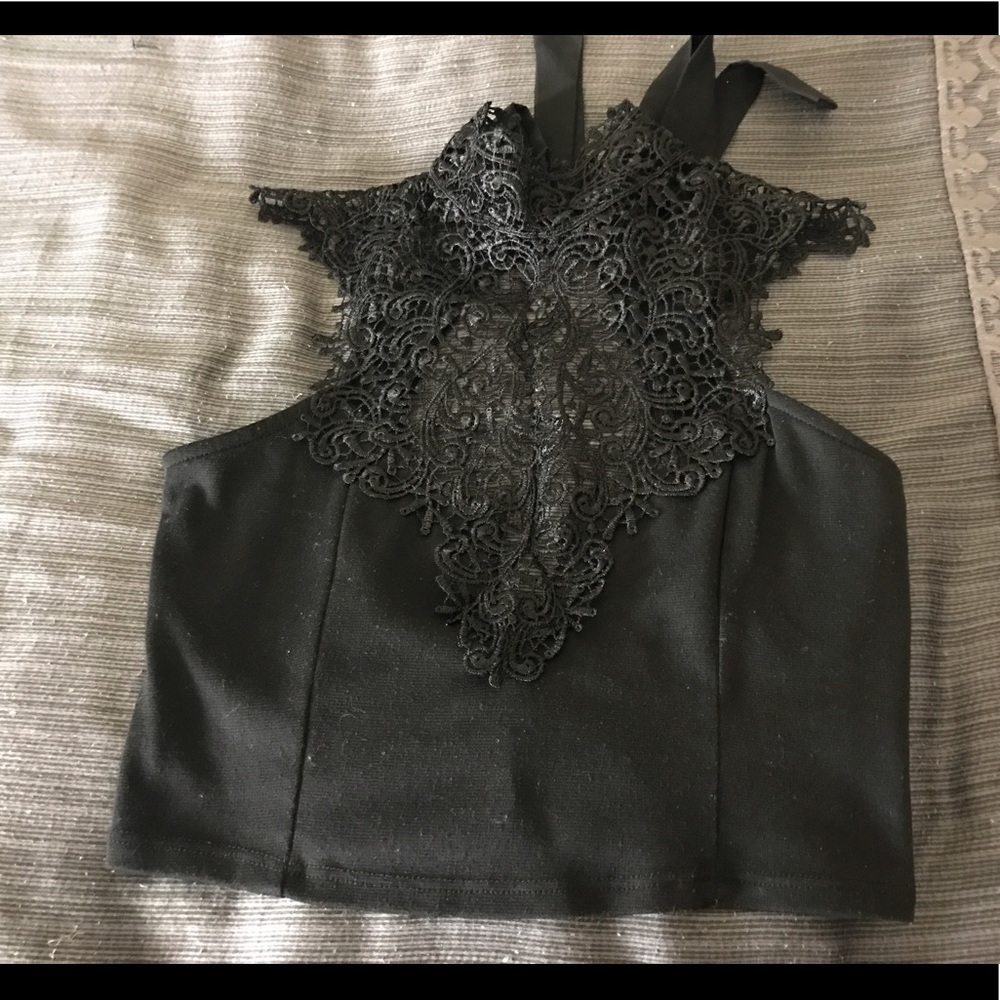 Black lace crop top