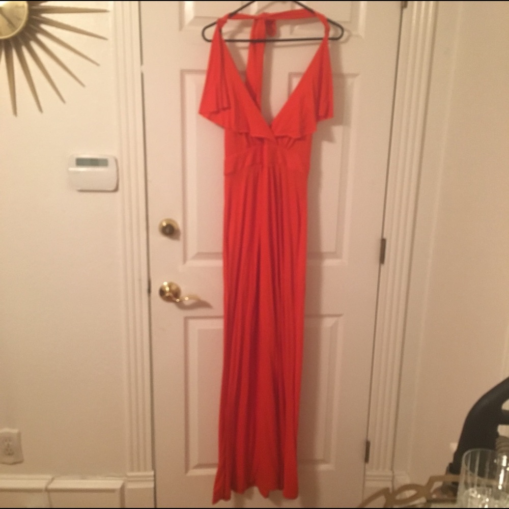 Orange Halter Maxi Dress