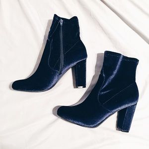 Navy blue suede sock booties