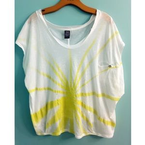 Free People yellow white pocket t shirt top