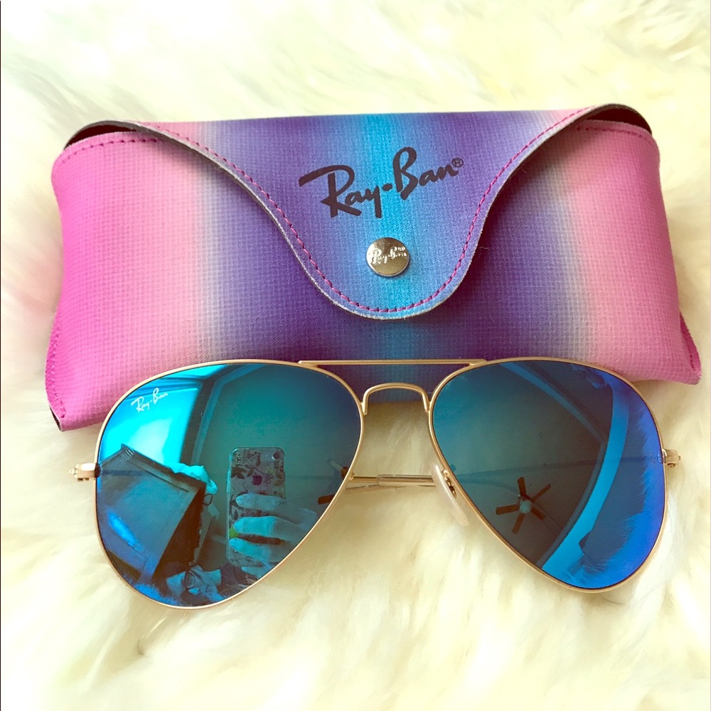*EUC* Ray-Ban Gold Aviators/Blue Mirrored Lenses!