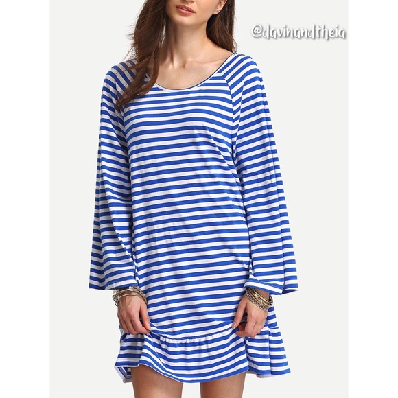 HP 7X 💖 Striped Open Back Shift Dress - Picture 2 of 8