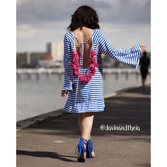 HP 7X 💖 Striped Open Back Shift Dress - Picture 7 of 8
