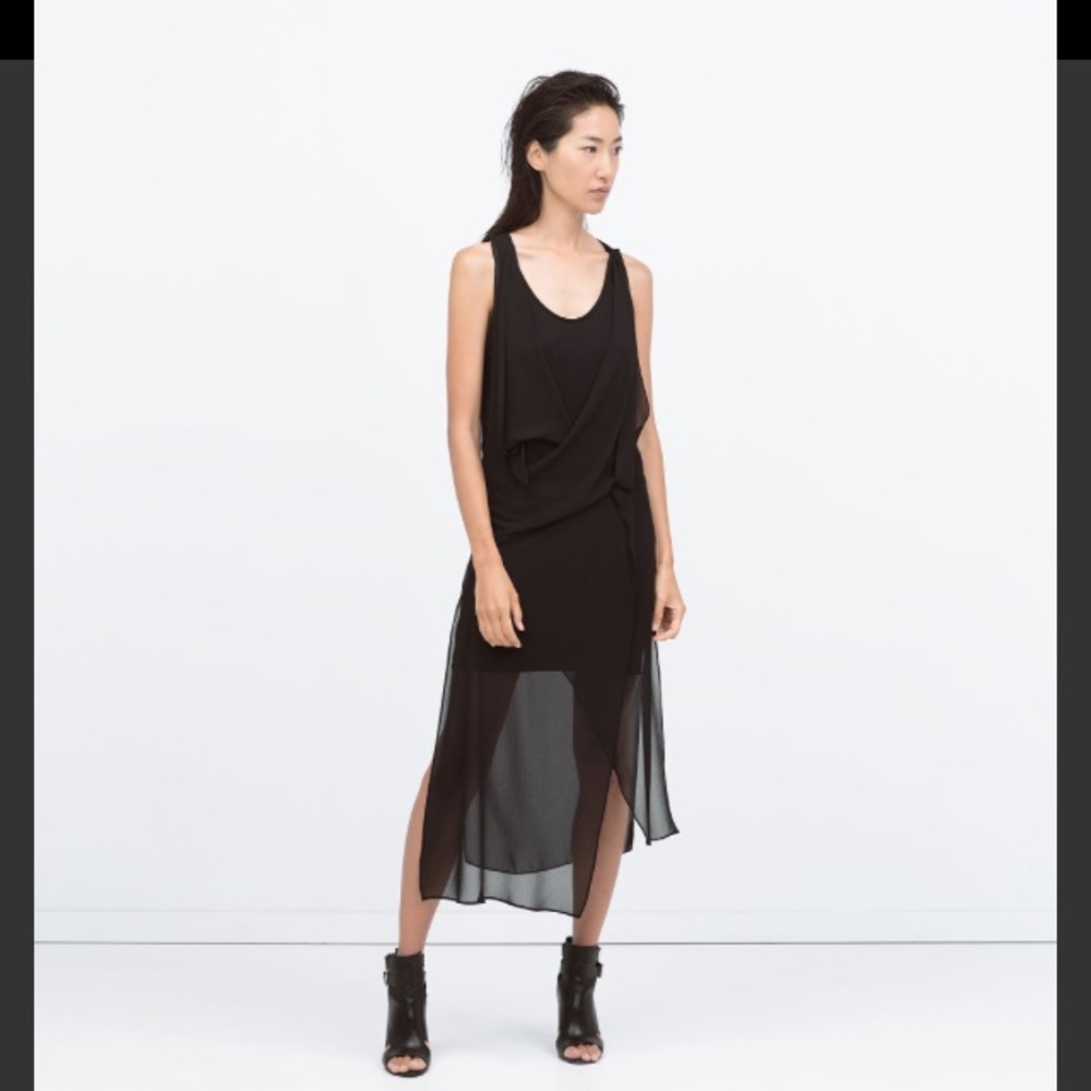 ZARA Black Draped Dress - Sz L