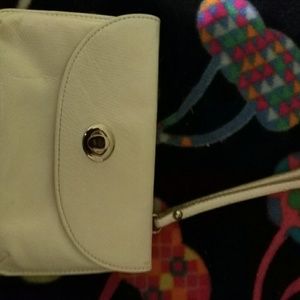 White faux patent leather clutch purse